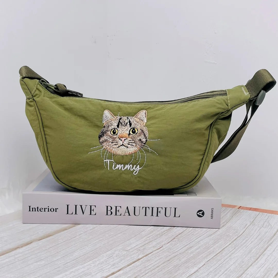 Custom Pet Embroidery Crescent Shoulder Bag