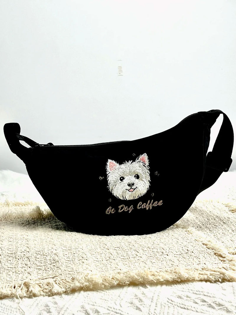 Custom Pet Embroidery Crescent Shoulder Bag