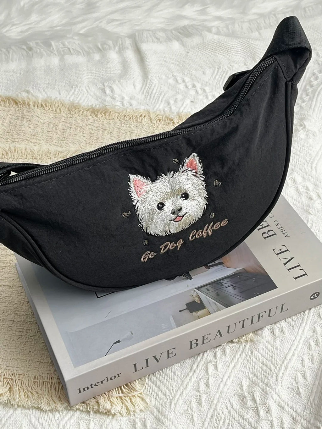 Custom Pet Embroidery Crescent Shoulder Bag