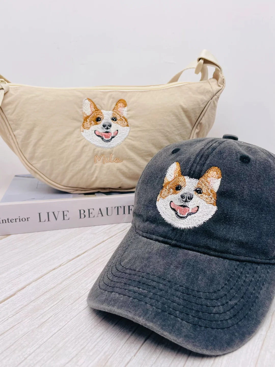 Custom Pet Embroidery Crescent Shoulder Bag